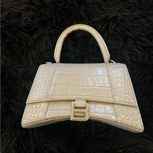 Balenciaga Hourglass Small Handbag Crocodile Embossed Color: Gray